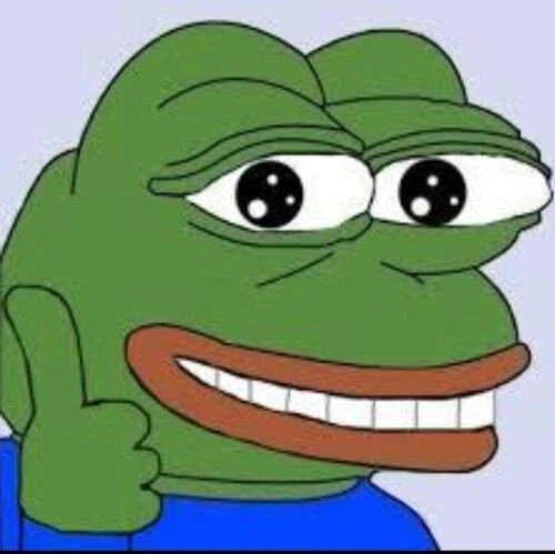활짝 웃으며 엄지를 들어 보이는 초록색 개구리 캐릭터 밈